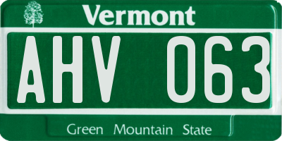 VT license plate AHV063