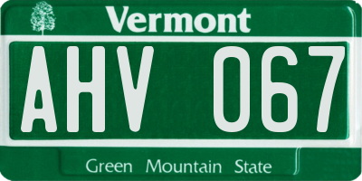 VT license plate AHV067