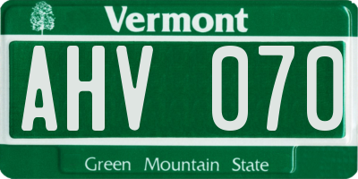 VT license plate AHV070