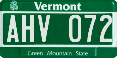 VT license plate AHV072