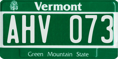 VT license plate AHV073