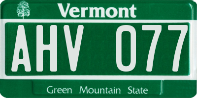 VT license plate AHV077