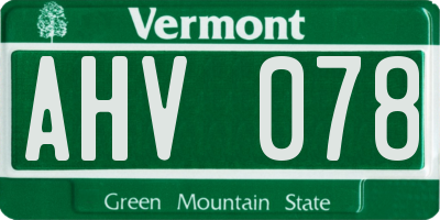VT license plate AHV078