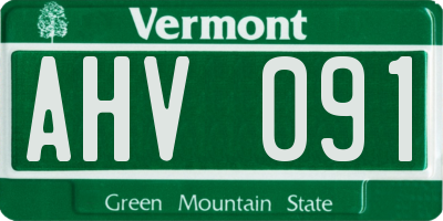 VT license plate AHV091