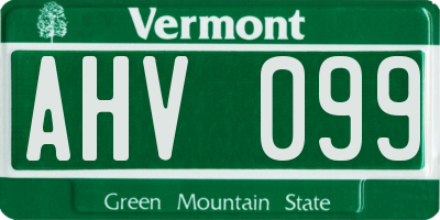 VT license plate AHV099