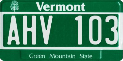 VT license plate AHV103