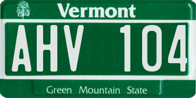 VT license plate AHV104
