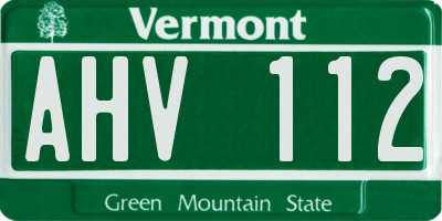 VT license plate AHV112