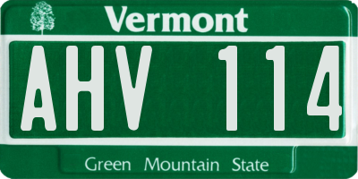 VT license plate AHV114