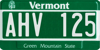 VT license plate AHV125