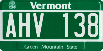 VT license plate AHV138