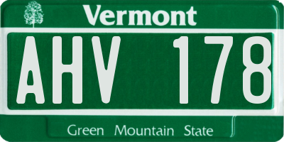 VT license plate AHV178
