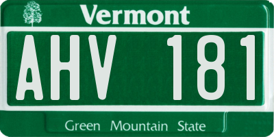VT license plate AHV181