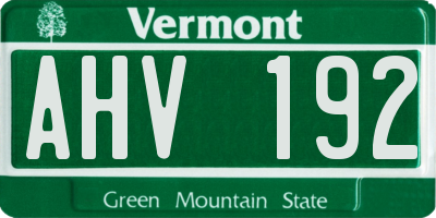 VT license plate AHV192