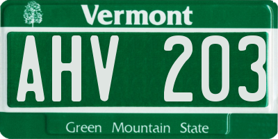 VT license plate AHV203