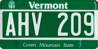 VT license plate AHV209