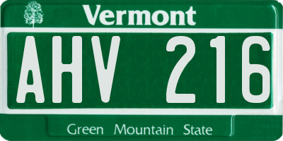 VT license plate AHV216