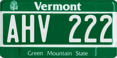 VT license plate AHV222