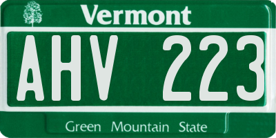 VT license plate AHV223