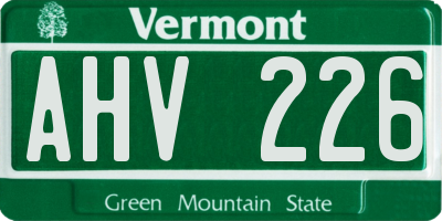 VT license plate AHV226