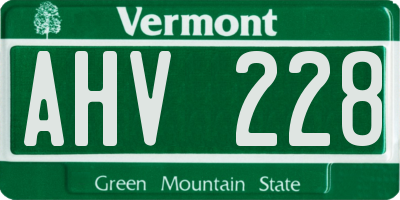 VT license plate AHV228