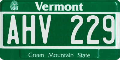 VT license plate AHV229