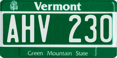 VT license plate AHV230