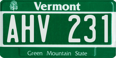 VT license plate AHV231