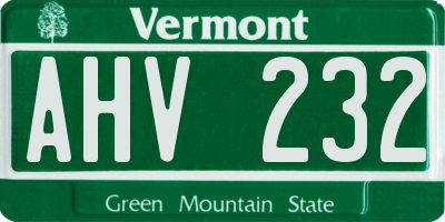 VT license plate AHV232
