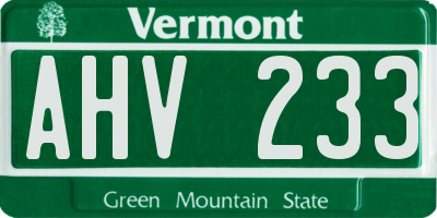 VT license plate AHV233