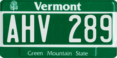 VT license plate AHV289