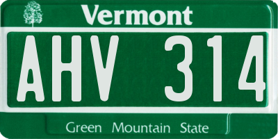 VT license plate AHV314