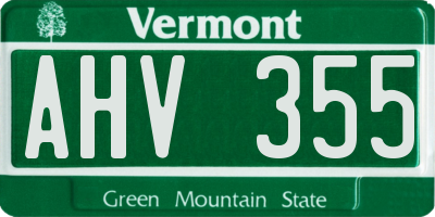 VT license plate AHV355