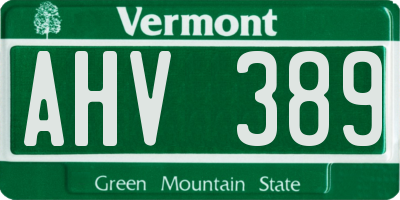 VT license plate AHV389