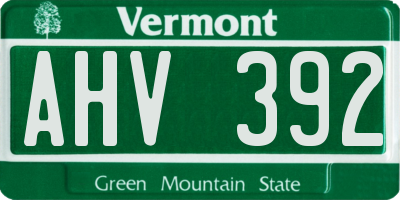 VT license plate AHV392