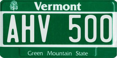 VT license plate AHV500