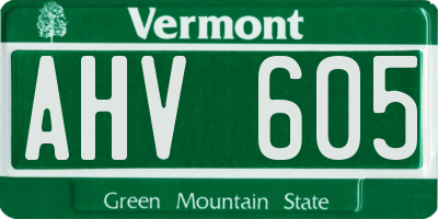 VT license plate AHV605