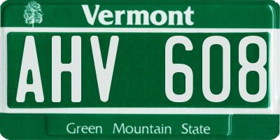 VT license plate AHV608