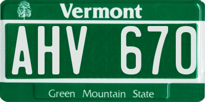 VT license plate AHV670