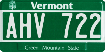VT license plate AHV722