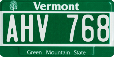 VT license plate AHV768