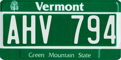 VT license plate AHV794