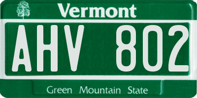 VT license plate AHV802
