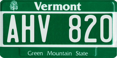VT license plate AHV820