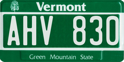 VT license plate AHV830