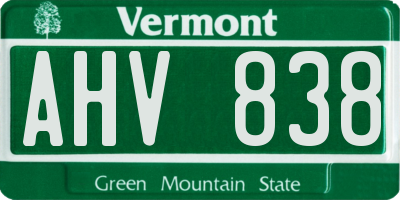 VT license plate AHV838