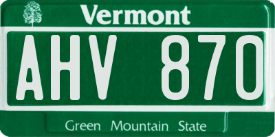 VT license plate AHV870