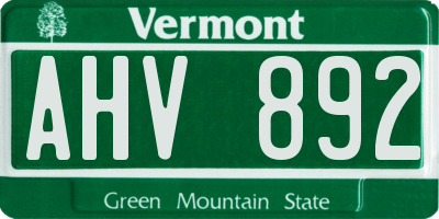 VT license plate AHV892