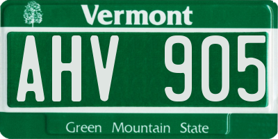 VT license plate AHV905
