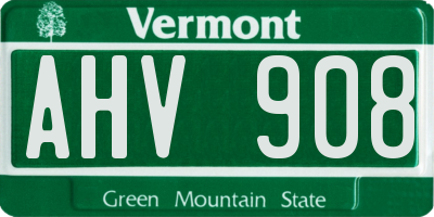 VT license plate AHV908
